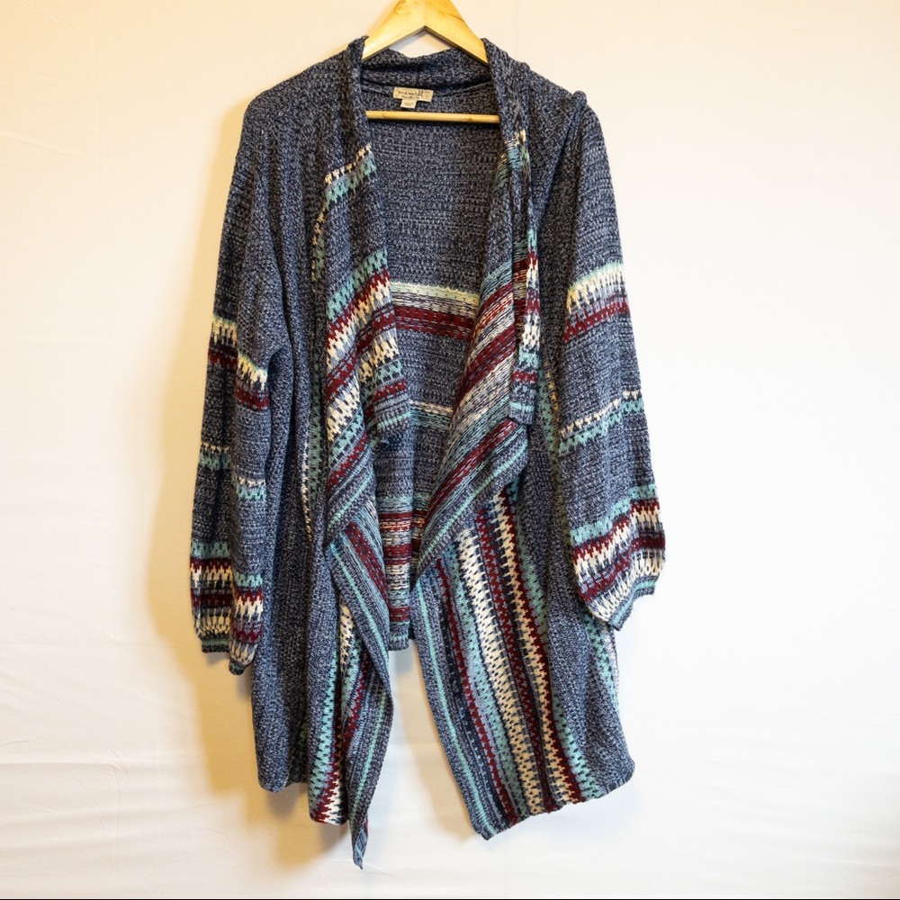 One World 2X Acrylic Knit Boho Waterfall Open Cardigan Sweater